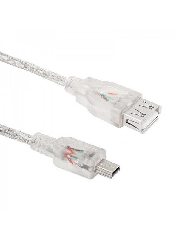 Powermaster 15627 USB 2.0 Şeffaf Mini 5 Pin Erkek-USB Dişi Kablo 1mt…