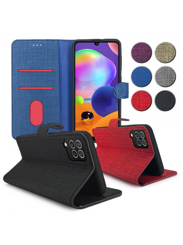 Samsung Galaxy A22 Kılıf FitCase Fabric Kapaklı Cüzdanlı