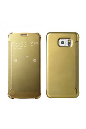 Samsung Galaxy S6 (G920) S View Şeffaf Cover Uyku Modlu Kılıf Gold…