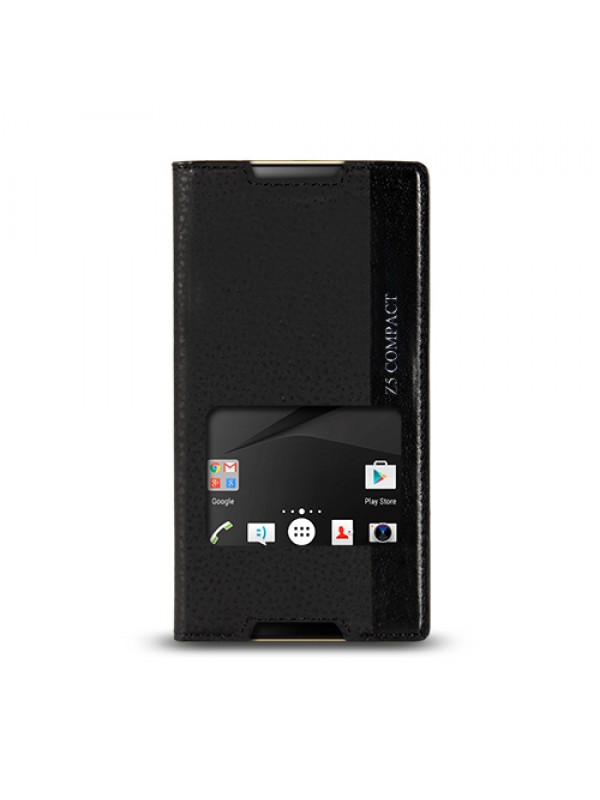 Sony Xperia Z5 Compact - Gizli Mıknatıslı Pencereli Magnum Kılıf Siyah