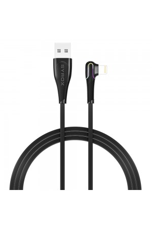 Syrox C106 Lightning 90 Derece RGB Led 1mt 2A Data/Şarj Kablosu Siyah
