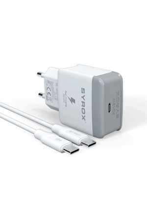 Syrox PD18T Type-C to Type-C Kablolu 18W PD 3A Hızlı Şarj Aleti Set…
