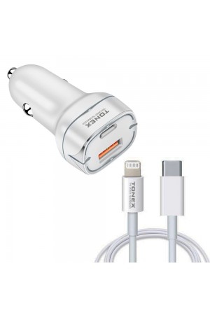 Tonex LA-38W PD + USB-A Type-C to Lightning Kablolu Araç İçi Şarj …