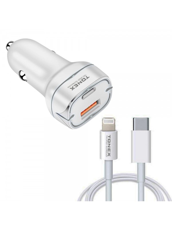 Tonex LA-38W PD + USB-A Type-C to Lightning Kablolu Araç İçi Şarj Aleti Set