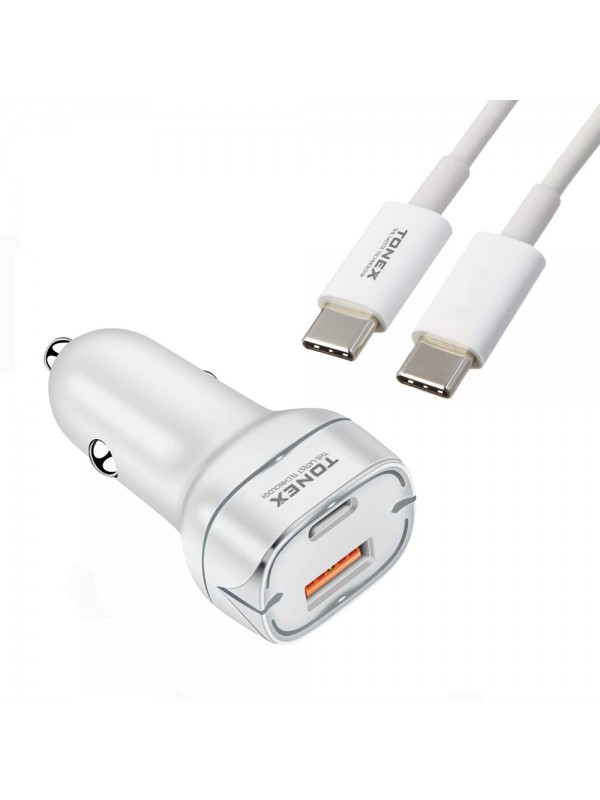 Tonex TA-38W PD + USB-A Type-C to Type-C Kablolu Araç İçi Şarj Aleti S…