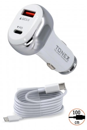 Tonex TA-41W PD + USB-A Type-C to Type-C Kablolu Araç İçi Şarj Ale…