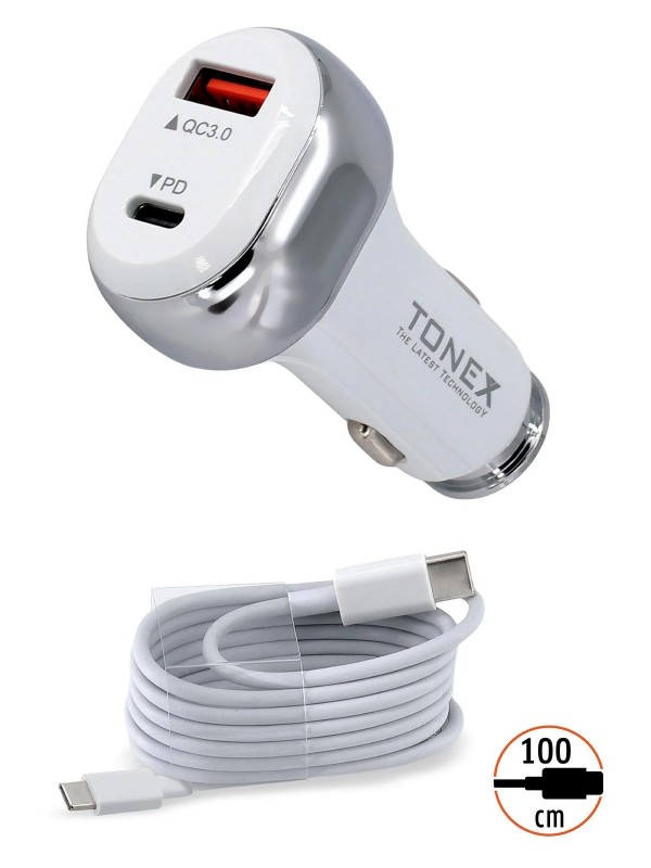 Tonex TA-41W PD + USB-A Type-C to Type-C Kablolu Araç İçi Şarj Aleti…