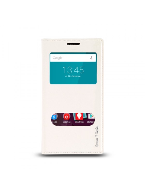 Vodafone Smart 7 Style Gizli Mıknatıslı Pencereli Magnum Kılıf Beyaz