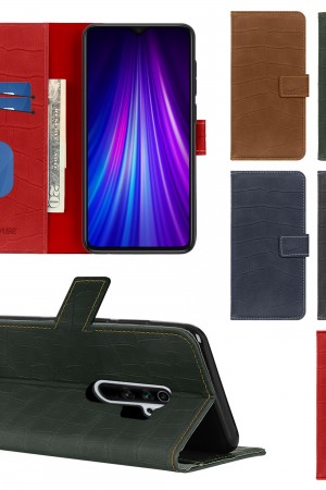 Xiaomi Redmi Note 8 Pro Kılıf Kroko Desen Kapaklı Cüzdanlı