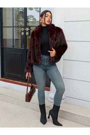 Koyu Kırmızı Suni Kürk Ceket… Koyu Kırmızı Suni Kürk Ceket…