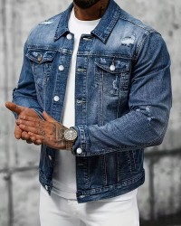 Erkekler İçin Çok Cepli Slim Fit Kot Ceket