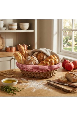 Oval Renkli Bezli İp Hasır Ekmek Sepeti&hellip;
